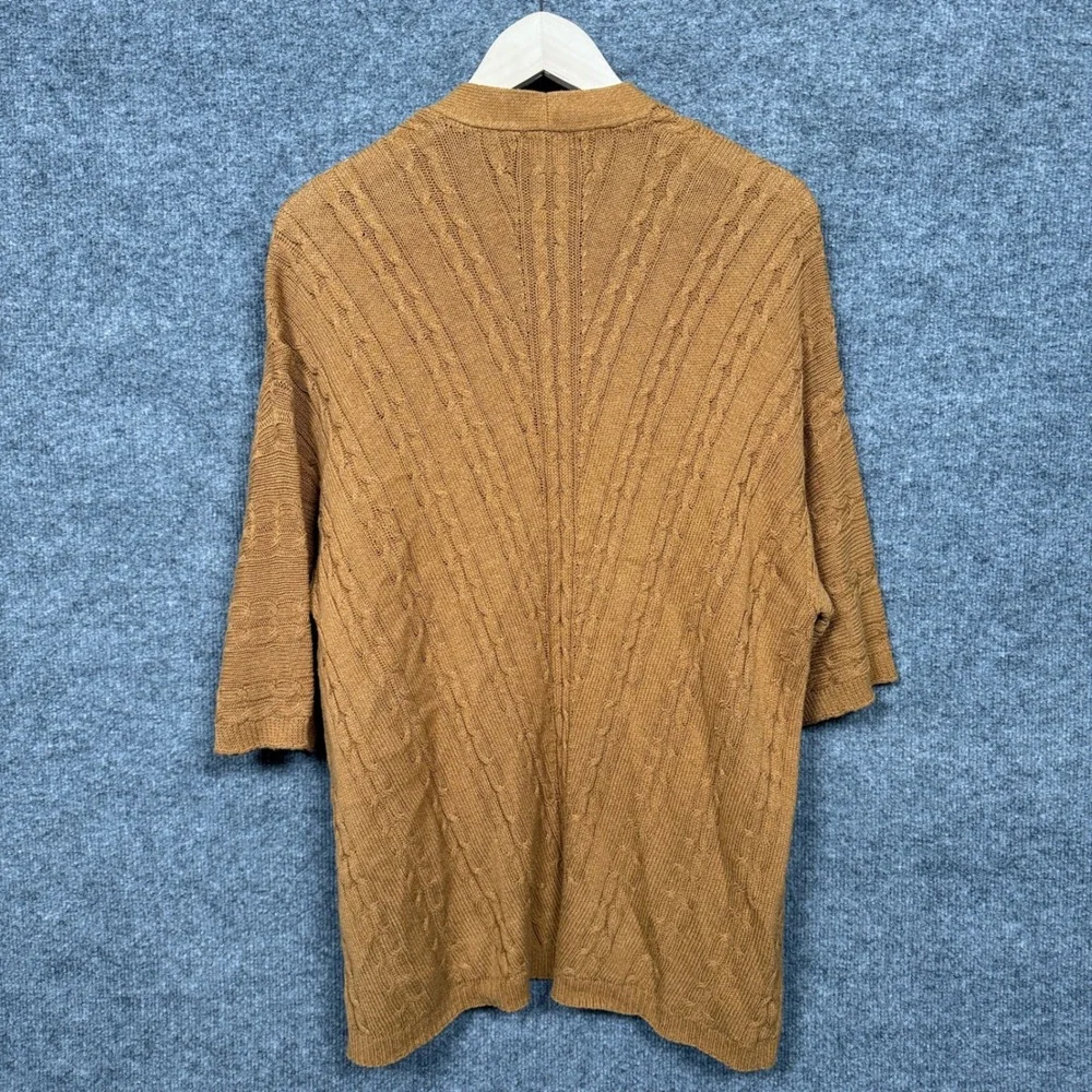 J.Jill‎ Petites Size XL Cardigan Brown Chunky Cable Knit Open Front Cotton Nylon